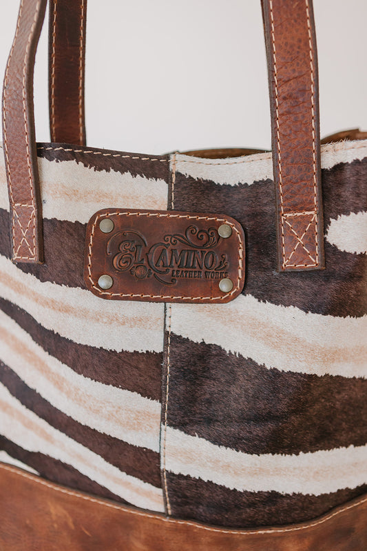 Brown Leather Tote Zebra