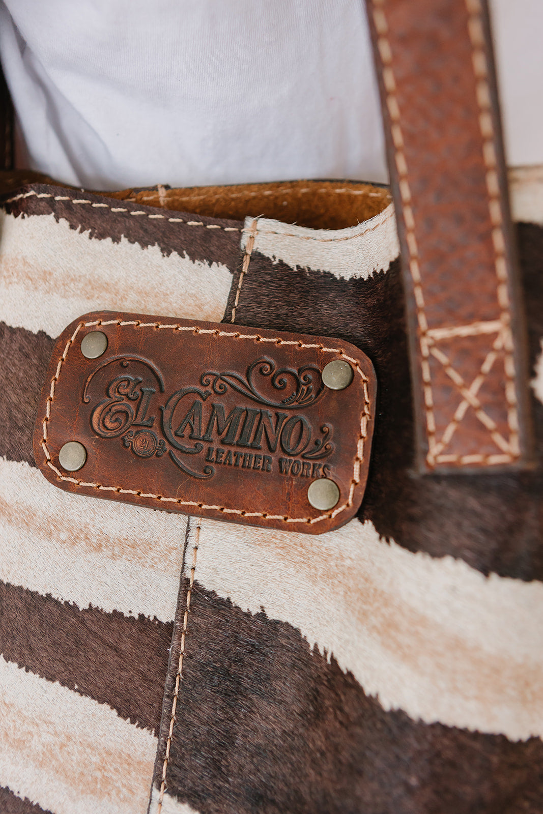 Brown Leather Tote Zebra