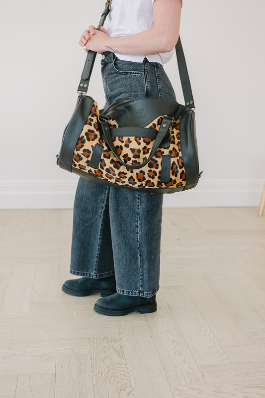 Black Leather Duffle Bag Leopard - Limited Edition
