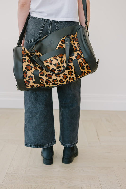 Black Leather Duffle Bag Leopard - Limited Edition