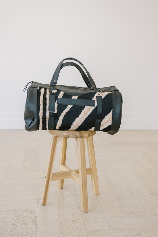 Black Leather Duffle Bag Zebra - Limited Edition