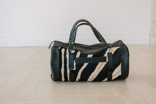 Black Leather Duffle Bag Zebra - Limited Edition