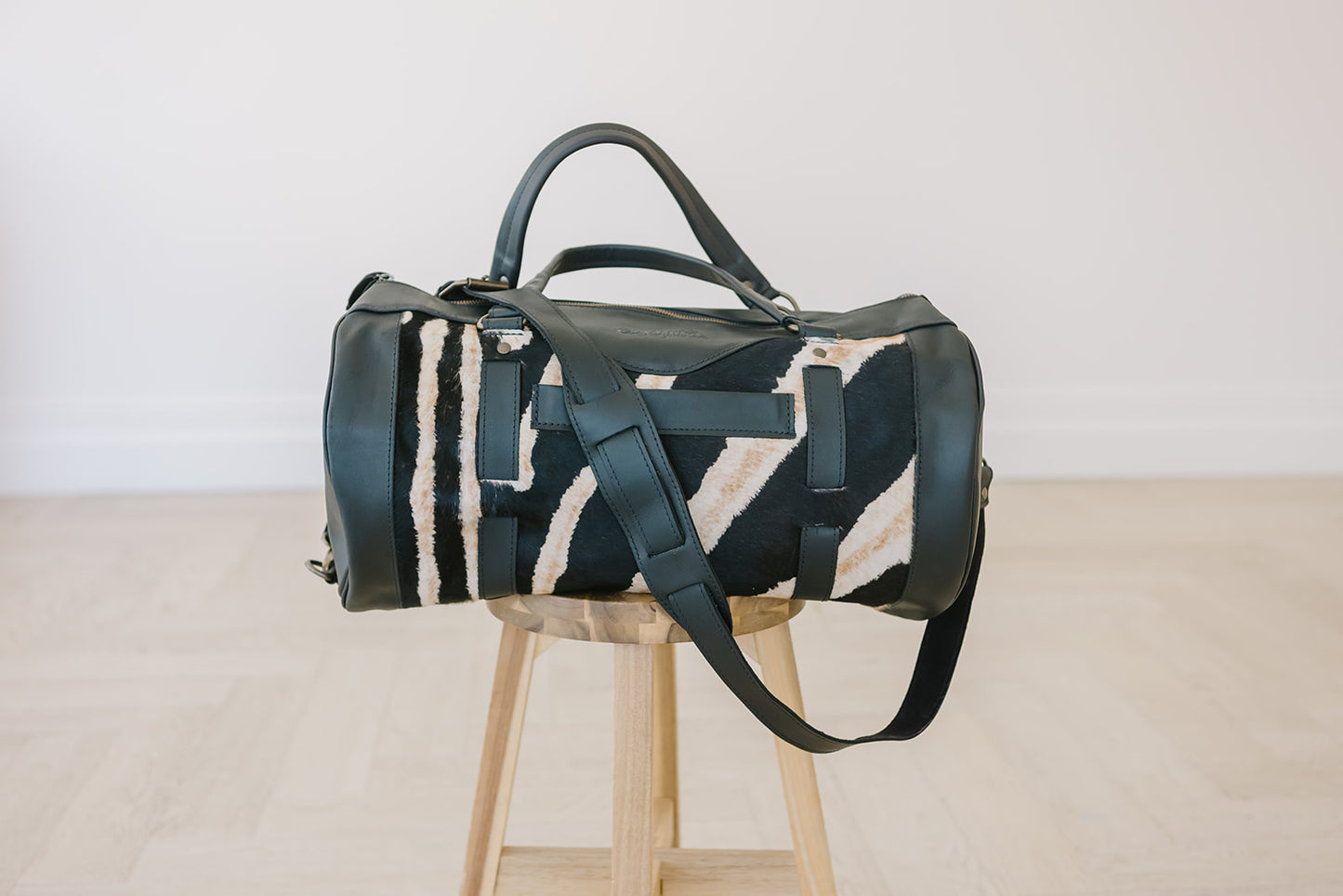 Black Leather Duffle Bag Zebra - Limited Edition