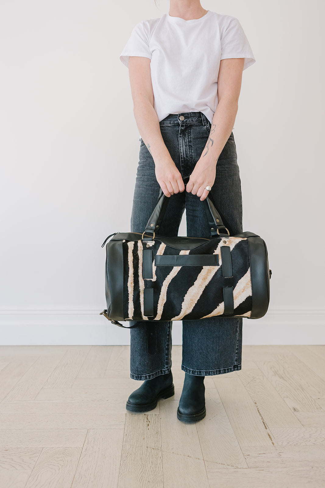 Black Leather Duffle Bag Zebra - Limited Edition