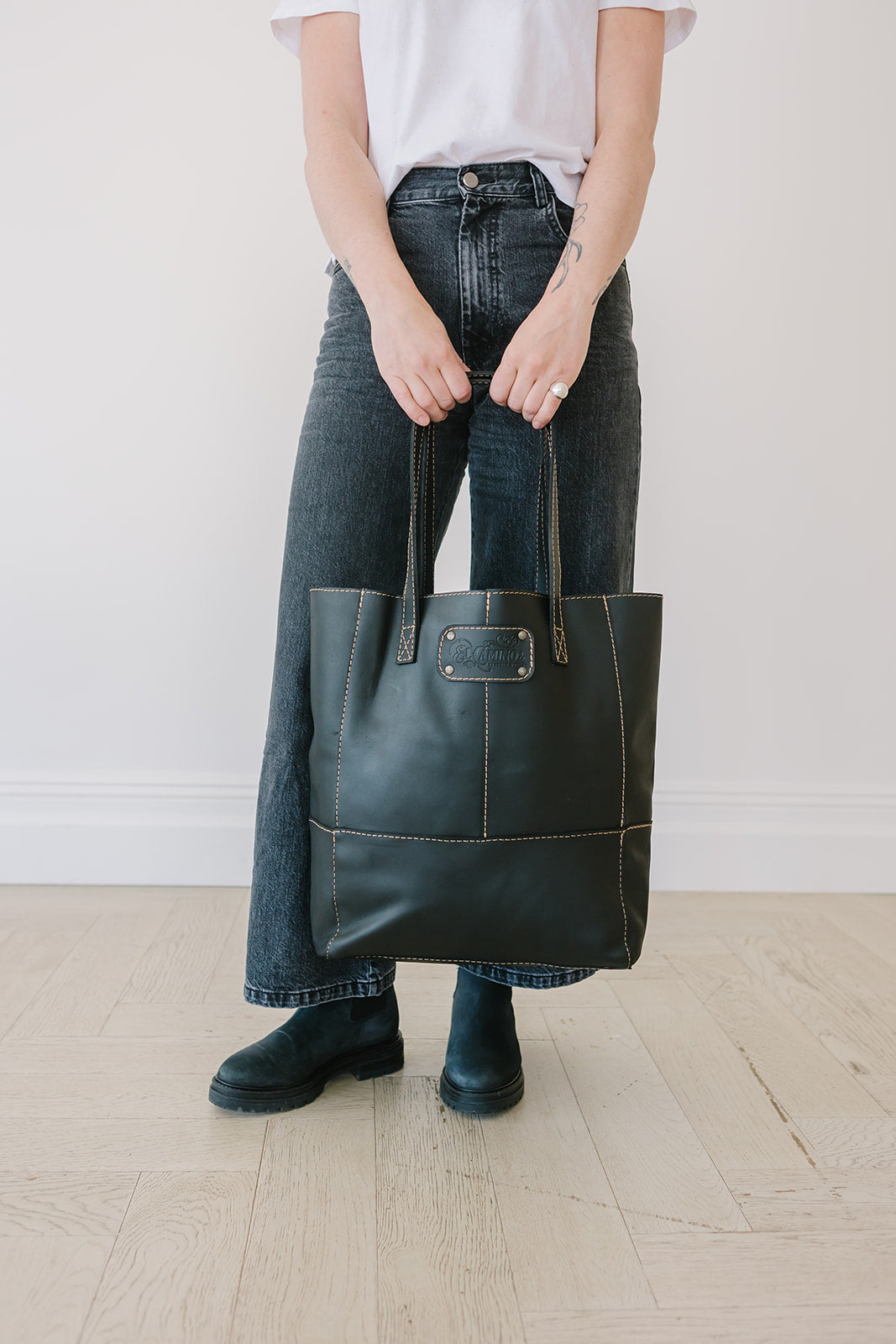 Black Leather Tote Bag