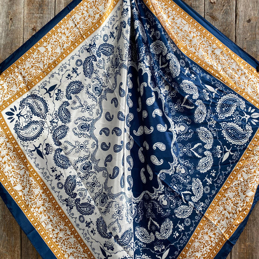 35X35" Blue Two-Toned Paisley Wild Rag/Scarf WR3300