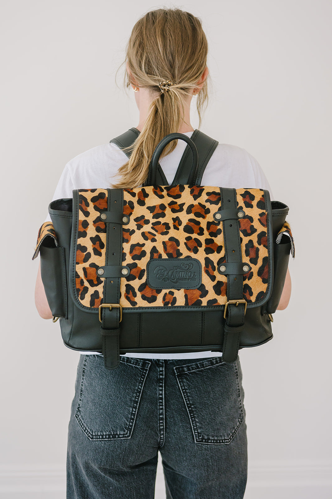 Viaje Backpack Black Leather Leopard - Limited Edition