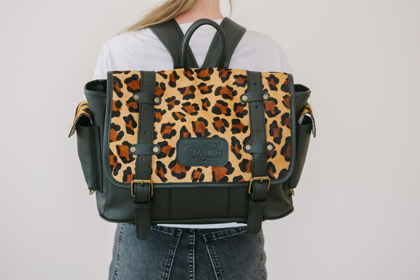 Viaje Backpack Black Leather Leopard - Limited Edition