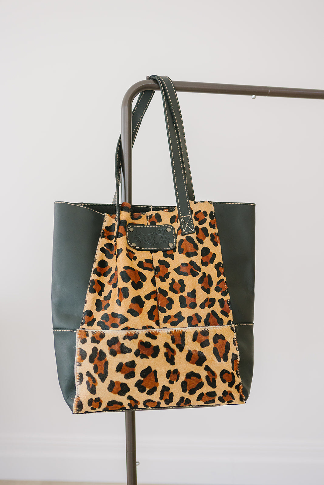 Black Leather Tote Bag Leopard