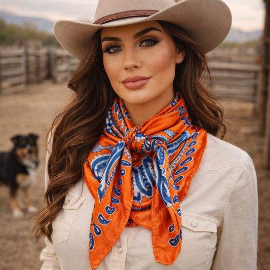 35X35" Orange and Blue Paisley Wild Rag / Scarf WR3439