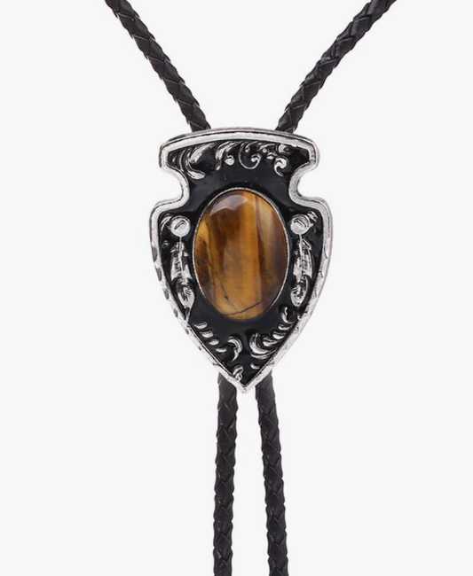 Cowboy Arrow Head Tiger Eye Bolo Tie